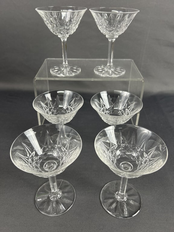 St Louis Crystal Tarn Glasses Set of 6 #2 One glass has a chip as shown. See photos #3 & 4.: One glass has a chip as shown. See photos #3 & 4. Measure 5 inches tall. Marked St Louis Crystal France.