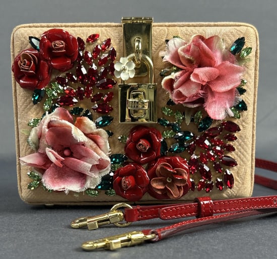 Dolce & Gabbana Floral Clutch Floral peach color lace Dolce & Gabanna clutch with crystal (1 of 9)