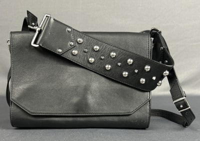 Alexander McQueen Black Leather Stud Strap Alexander McQueen leather messenger bag. Overall