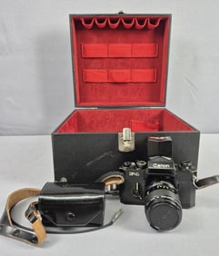 Vintage Canon F1 Film Camera Accessories & Case Camera measures 6 x 5 inches tall. Case measures 12
