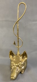 Virginia Metalcrafters Brass Fox Doorstop Brass fox head with curly tail attached to back. Doorstop