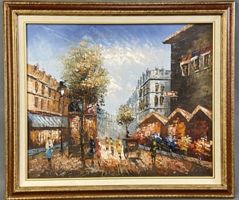 Original Oil Painting Parisian Street Scene Oil painting of a street scene from Paris France.