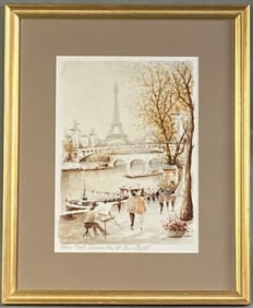 Claude Ducollet Eiffel Tower Watercolor Painting Framed painting of the Pont Alexandre Bridge in