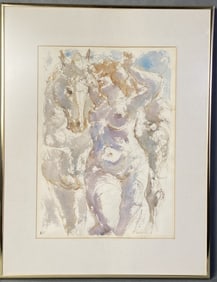 Charles Burdick Nude & Horse Lithograph Lithograph of nude woman and horse in a classical style by