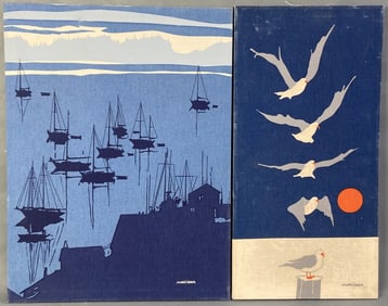 Marushka Nautical Screen Prints Set of Two Two Marushka silk screen prints, one of boats in the