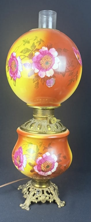 Vintage Brass Glass Hurricane Globe Table Lamp Made in USA Bottom light works. 23 inches tall by 10 (1 of 5)