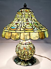 Stained Glass Table Lamp 18 inches tall by 15 inches wide.