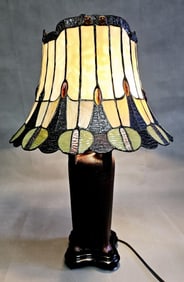 Stained Glass Table Lamp 23 inches tall by 17 inches wide. No broken panels.
