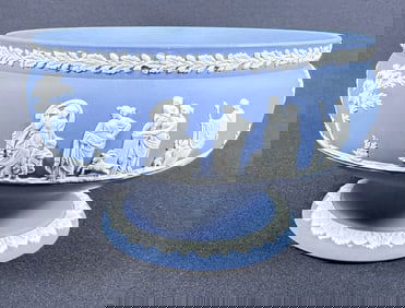 Vintage Wedgewood Blue Jasperware Bowl 5 x 8 inches. No cracks or chips.