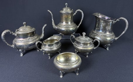 Ballad Community Silverplate Tea Set 7 pieces. Tarnish over all see photos for condition details.