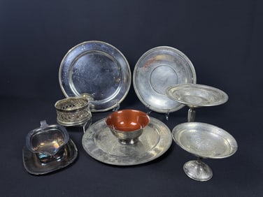 Sterling & Silverplate Dish Lot of Nine Refer to photos for items and hallmarks. Includes pieces