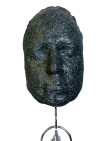 Chrome & Plaster Face Pendulum Sculpture Swinging pendulum made of plaster and chrome. 57 inches