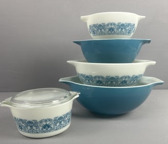 Pyrex Blue Horizon Cinderella Bowls Full Set 5pc Blue Horizon cinderella bowls  Casserole 1qt 473