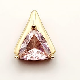 14K Yellow Gold Pink Tourmaline Trillion Triangle Pendant
