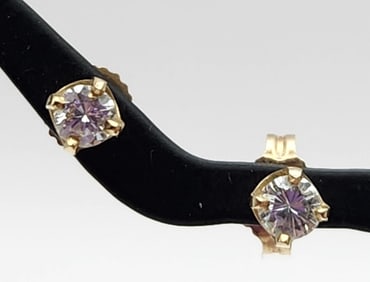 14K Yellow Gold & Diamond Post Earrings Lot weighs 9.6 grams.