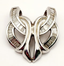 14K White Gold Baguette Cut Diamond Slide Pendant Weighs 6.8 grams.