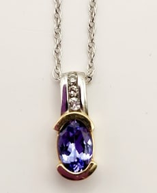 14K White Gold Amethyst & Diamond Accents Necklace Necklace is 18". Weighs 1.9 grams.