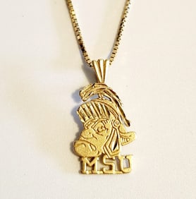 14K Yellow Gold Chain & MSU Sparty Pendant Necklace