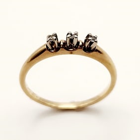 TW Signed 14K Yellow Gold Three Stones Ring Size