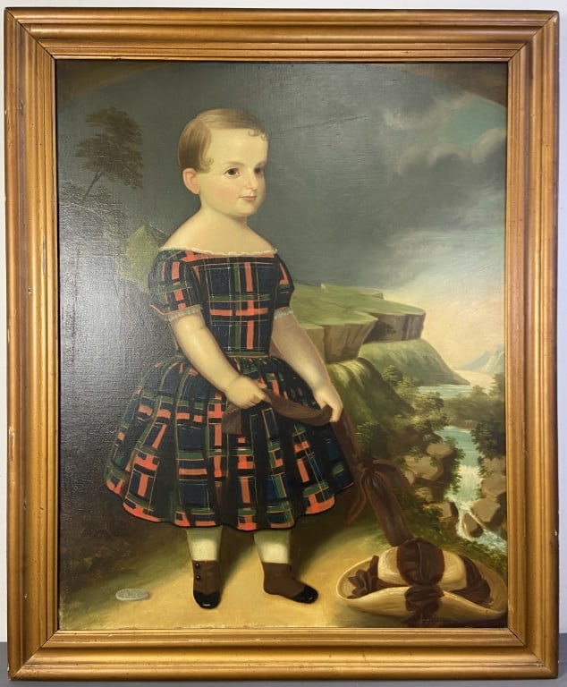 Antique 19th C. Oil Painting of a Young Girl Oil painting in the style of the American School from
