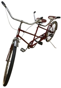 Deluxe Schwinn Twinn Tandem Bicycle Vintage Red and white two seated bicycle by Schwinn. Some light