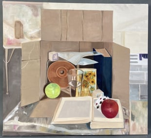 Original Oil Painting Still Life with Van Gogh Oil painting of a still life set within a box,