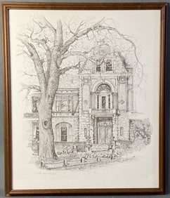 Beringer Vineyards Litho Gary Weatherly Signed Signed lithograph of the Rhine House at Beringer
