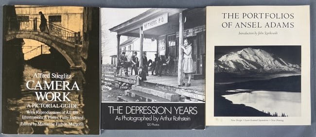 Photography Books Adams Rothstein Stieglitz Three books about or by famous American photographers.