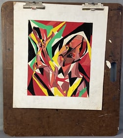 Abstract Acrylic Painting with Drawing Board Wooden drawing board with abstract painting of two