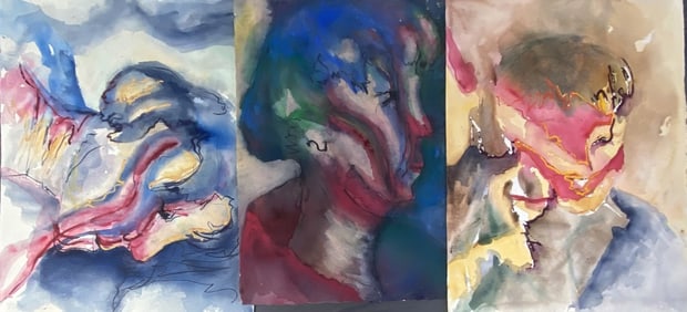 Original Mixed Media Abstract Portraits set of 3 Three colorful abstract portraits composed of