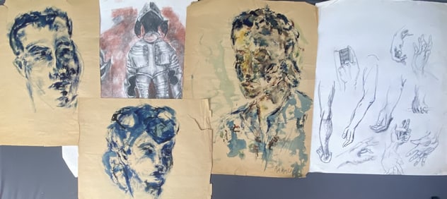 Watercolor & Pencil Original Art Anatomical study of hands in pencil, suit of armor in pastel