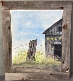 Rustic Landscape Oil Painting Original unsigned oil painting of black eyed Susan's and a barn.