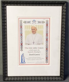 Pope Francis Photograph Signed Photograph of Pope Francis with blessing. Photograph with frame is 11