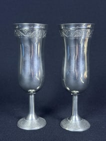 Mullingar Pewter Champagne Flutes Pair 6.75 inches tall by 2.5 inches wide. Some scratches see