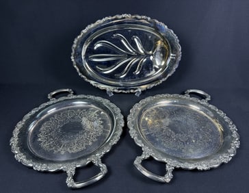 Vintage Silverplate Serving Platters Rogers Oneida 3 Platters. 2 WM Rogers measuring 15 x 20