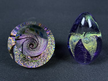 Glass & Glitter GFS Paperweights Spherical 2 inches. Egg shape 2 x 2.5 inches. No chips or cracks.