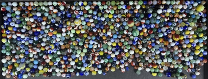 Large Collection of Vintage Glass Marbles Various sizes. Some chips in some seempjotos for lot