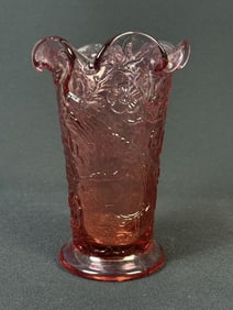 Vintage Fenton Glass Vase Peacock Floral Motiff 7.5 inches tall by 4.5 inches wide at top. No chips