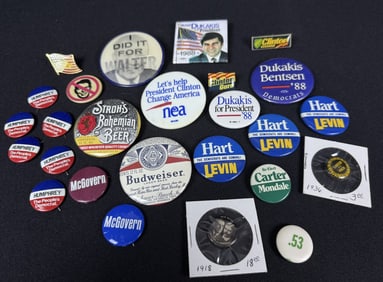 Vintage Political & Beer Pinback Buttons Lot See photos for items and condition details. 7 x 5 x 2