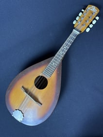 Eko 18 Fret Mandolin Made in Italy 24 inches long by 9 inches wide by 3 inches deep. Crack near top