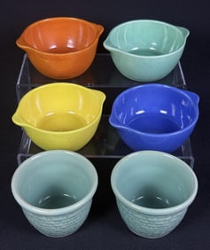 Collection of Vintage Custard Cups Maker unknown. 2 blue basket weave pattern measuring 2.25 inches