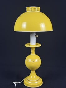 Vintage Underwriters Lab Yellow Metal Table Lamp 17 inches tall by 9 inches wide. Works. Some signs