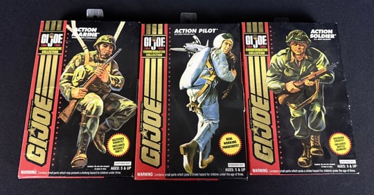 G.I. Joe Commemorative Collection Action Figures 1994. Action Soldier, Pilot and Marine. Unopened.