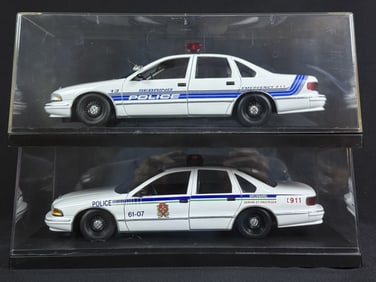 Chevrolet Caprice 1:18 Diecast Police Cars Broussard Canada and Sebring. With cases measuring 13 x
