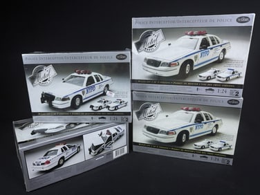 Testors Metal Model Kit 215 Police Interceptor Lot 1:24 scale. Four kits, three sealed and 1 opened