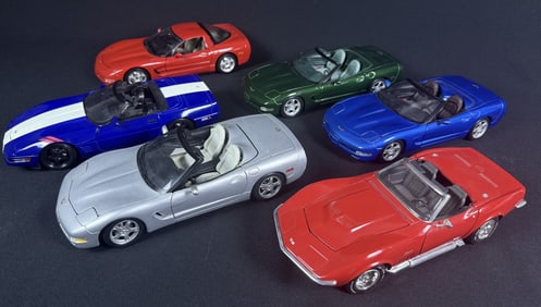 Diecast Metal Cars 1:18 Scale C3-5 Corvette Lot Six models by burago, Maisto, Ertl and Revell. Some