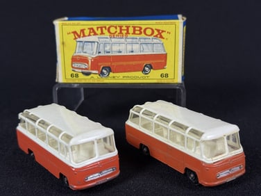 2 Lesney Matchbox 68 Mercedes Coach One has original boxes. Some playwear on each see photos for