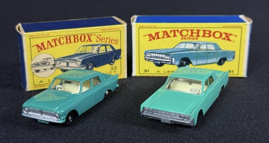 Lesney Matchbox 31 Lincoln 33 Ford Zephyr III With original boxes. Some wear on boxes. Some light