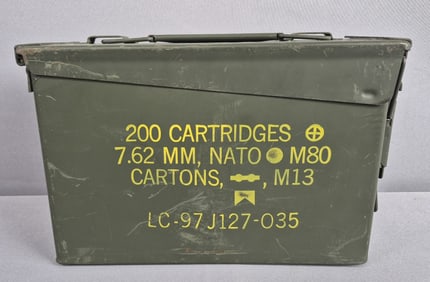 Vintage Metal Ammo Box Measures 11 x 7 x 4 inches. Some rust present. Please see images for details