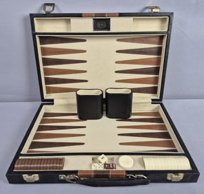 Vintage Reiss Backgammon Set & Faux Leather Case Case measures 14 x 10 inches. Contents not